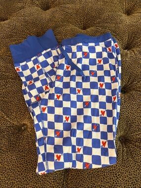 Hanna Andersson Blue & White Checkerboard Heart Pajama Pants Womens size Medium